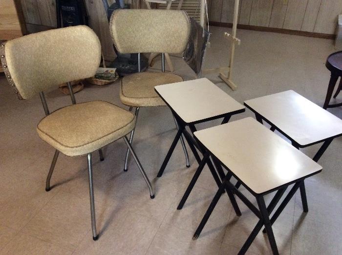 Vinyl kitchen chairs, TV tray tables