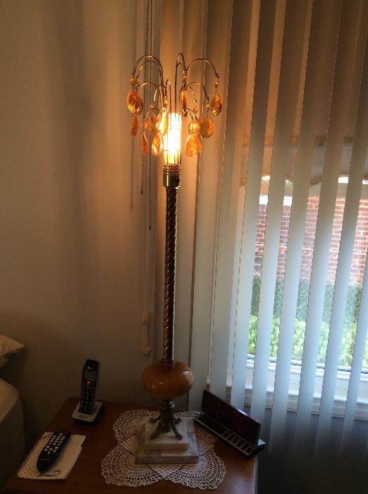 Amber beaded MCM lamp, one of a pair