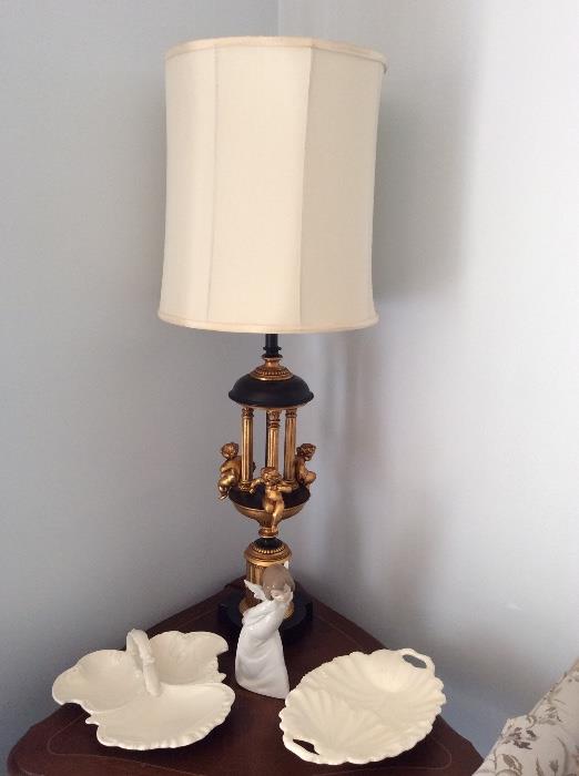 Vintage ornate lamp, Lladro angel