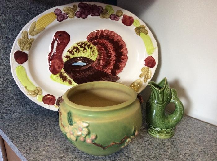 Ceramic serveware, Roseville planter