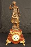 1 - French statue clock with bronze lady signed Bruckon, 25 in. T, 10 in. W, 9 in. D.