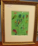 8 - Original lithograph in vivid pastels by Marc Chagall in good gold gilt frame, art - 13 x 14, frame - 22 x 18.5  
