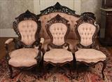 16 - 4 piece rosewood rococo parlor suit by Meeks, Stanton Hall pattern, sofa - 48 in. T, 64 in. W, 22 in. D.
