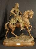 15 - Exceptional bronze statue of Arabian knight on horse, has goat across saddle, signed E. Guillemin, made in Germany, 37 in. T, 27 in. W, 10 in. D.
