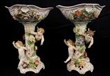17 - Matched pair of Meissen porcelain compotes, 12 in. T, 9 in . R.
