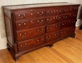 24 - English mule chest with quarter columns, molded edge, original hardware and bracket feet, ca. 1780, 36 in. T, 23 in. D, 78 in. L.
