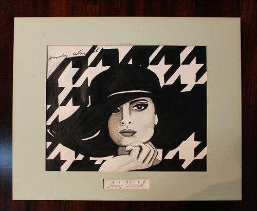 25 - Original oil on canvas of Coco Chanel by Andy Warhol, has estate stamp from Warhol estate to gallery label on back, 15 x 17.5.