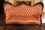 32 - J.H. Belter rosewood sofa. Rosalie with grapes pattern in good condition with button tufted upholstery, 39 in. T, 52 in. W, 19 in. D.
