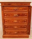 31 - Victorian burl walnut side lock chest with 5 drawers and in mint condition, ca. 1875. 46 in. T, 36 in. W, 21 in. D.
