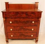 35 - Mahogany Empire 6 drawer chest with chimney backsplash, original glass pulls, 55 in. T, 47 in. W, 21 in. D.
