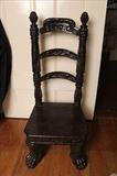 51 - Mahogany acanthus carved hall chair with claw feet, ca. 1840, 45 in. T, 19.5 in. W, 17 in. D.
