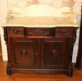 55 -Rosewood rococo washstand with original marble, attar. to P. Mallard, ca. 1850. 38 in. T, 37.5 in. W, 19 in. D.
 