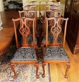 61 - Set of 10 bench made Chippendale chairs with pegged construction, 8 sides and 2 arms, 24 in. T, 24 in. W, 17 in. D.
