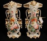 72 - Pair of Old Paris flare vases with floral scenes, ca. 1860, 16 in. T, 9 in. W.
