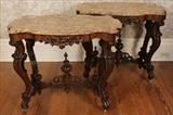80 - Matched pair walnut rococo sienna marble top center tables, ca. 1860, 31 in. T, 36 in. W, 22 in. D.
