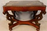 78 - Rosewood Empire center table with black and gold marble top, marble has cracks, 32 in. T, 43 in. W, 32 in. D.
