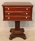 84 - Mahogany Empire 3 drawer night stand, 36 in. T, 27 in. W, 17 in. D.
