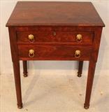 83 - Mahogany Federal 2 drawer work table with lions head pulls, 30 in. T, 24 in. w, 17 in. D.
 