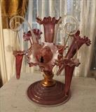90 - Victorian epergne with amethyst glass and fluted baskets, 20 in. T.
