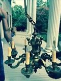 99 - 8 arm large bronze chandelier with ladies heads, 34  in. W, 28 in. T.
