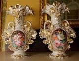 108 - Pair magnificent Old Paris vases with floral scenes, ca. 1860, 25 in. T, 11 in. W., ca. 1860.
