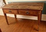 110 - Primitive pine table with 2 drawers, 32 in. T, 56 in. W, 28 in D.
