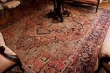 113 - Antique Oriental rug, mauve, blue and black, 8 ft. 3 in. x 11 ft. 8 in.
