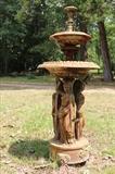 120 - Solid bronze outdoor fountain with 3 female figures at base holding grapes, 7 ft. 5 in. x 36 in. R.
