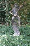 122 - Solid bronze cupid on stand playing violin, excellent, 67 in. T, 21 in. W.
