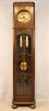 135 - English oak grandfather clock, 8 in. T, 17 in. W, 11 in. D, has 2 weights
