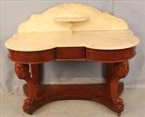 133 - English marble top washstand with original marble and hidden drawer, great condition, 37 in. T, 40 in. W, 20 in. D.
