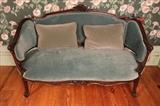 140 - Mahogany Victorian settee with carved arms, ca. 1870, 33 in. T, 53 in. W, 22 in. D.
