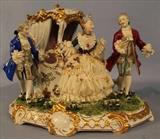 142 - Dresden type French coach and scene, 9 in. T, 13 in. W.
