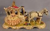 169 - Dresden type carriage with 2 horses and driver.
