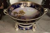 167 - Nippon punch bowl on base with cobalt blue and gold decoration, 13 in. W, 9 in. T.
