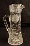 171 - Cut glass pitcher with daises, very heavy, 15 in. T, 9 in. W.
