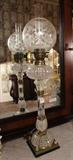175 - Cut glass lamp with cut shade, unusually tall, 31 in. T, 7 in. W.
