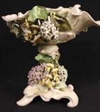 174 - Capi de Monte style compote, ornate with flowers, 9 in. T, 10 in. W.
