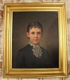 194 - Victorian oil on canvas  of beautiful young lady, professionally done, ca. 1887, 27 x 31
