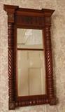 206 - Period Federal mahogany wall mirror with brass mounts in excellent condition, 37 x 21.
