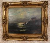 208 - Victorian oil on canvas of seascape at night, signed E. Hanson in good Victorian frame. 29 x 33
