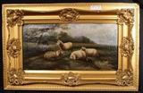 218 - Oil on canvas of sheep in pasture, ca. 1870, 23 x 34
