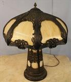 220 - Panel lamp with gold slag glass panels, ca. 1920.
