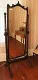 225 - 19th Century carved mahogany Chinese Chippendale cheval mirror with carved crest and hairy paw feet, 75 x31
