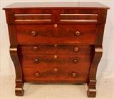 259 - Mahogany Empire 6 drawer chest with scroll columns, 49 in. T, 46 in. W, 23 in. D.
