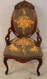 305 - Mahogany Victorian needlepoint parlor side chair with original upholstery, 39 in. T, 22 in. W, 19 in. D.
