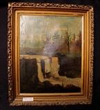 310 - Oil on canvas of waterfall scene, ca. 1870, 26 x 21.
