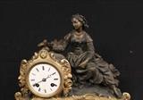 322 - French bronze mantle clock with figures, 12 in. T, 16 in. W.
