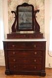 331 - Mahogany 7 drawer chest with mirror and marble top, 75 in T, 44 in. W, 21 in. D.
