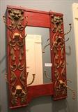 330 - Victorian hat and coat rack mirror with mask, 35 x 23.
